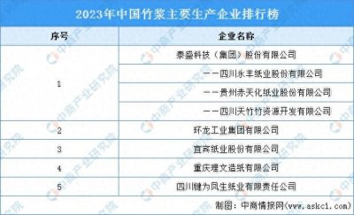​2023年中国竹浆主要生产企业排行榜