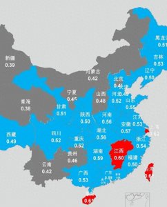 ​各省市民用电价格，江西海南上海台湾较高，青海西藏最低