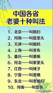 ​中国各省老婆的十种叫法！你是怎样称呼老婆的？